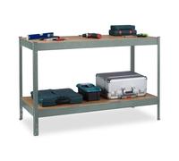 Relaxdays Banc de Travail, 600 kg, HxLxP : 91x141x61 cm, 2 Niveaux réglables, Rangement Atelier Acier & MDF, Anthracite