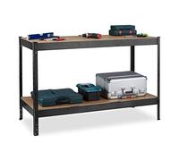 Relaxdays Banc de Travail, 600 kg, Atelier, HxLxP: 91x141x61 cm, 2 Niveaux réglables, Rangement Acier & MDF, Noir