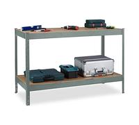Relaxdays Banc de Travail, 600 kg, HxLxP : 91x141x61 cm, 2 Niveaux réglables, Rangement Atelier Acier & MDF, Anthracite