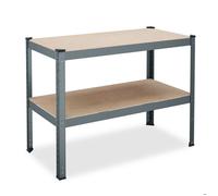 Relaxdays Banc de Travail, 90x120x60 cm, 2 Niveaux réglables, Acier & MDF, jusqu'à 150 kg, établi de Garage, Anthracite