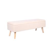 Relaxdays Banc en Lin, Espace de Rangement, H x l x P : 40 x 110 x 40 cm, Pieds en Bois, Banc rembourré pour Chambre à Coucher, Couloir, Beige
