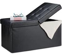 Relaxdays Banquette, avec espace de rangement, pliable, Apparence en cuir, couvercle rabattable, Banc-coffre, noir