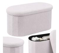 Relaxdays Banc Coffre, Tissu Teddy bouclé, rembourré, Rangement, Blanc