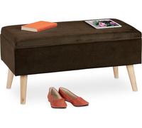 Relaxdays Banc siège avec Espace de Rangement, Housse Velours, 40 l, rembourré, Pieds en Bois, entrée, 41x80x40c, Marron