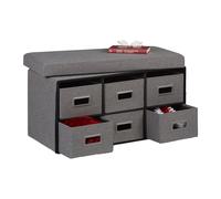 Relaxdays Banc de Rangement avec tiroirs, 6 Compartiments, Rembourrage, HxLxP : 39 x 75,5 x 37 cm, entrée, Pliable, Gris