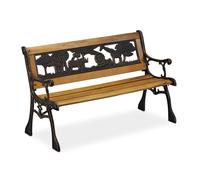 Relaxdays Banc jardin enfants, motifs animaux Afrique, capacité de 50 kg, bois et fonte, HLP : 51 x 83 x 37 cm, nature