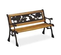 Relaxdays Banc Jardin Enfants, Motifs Animaux Afrique, capacité de 50 kg, Bois et Fonte, HLP : 51 x 83 x 37 cm, Nature