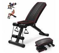 Relaxdays Banc multifonction pliable réglable jusqu'à 150 kg 2 bandes élastiques 4 en 1 noir pour la maison