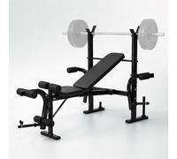 Relaxdays Banc de musculation pliable multifonction, support barre, noir