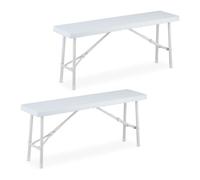 Relaxdays Banc Pliable, Lot de 2, Acier et Plastique, pour Jardin, terrasse, Camping, HLP : 42x100x25 cm, Blanc