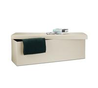 Relaxdays Tabouret pliant en similicuir pouf de rangement pliable repose-pieds de stockage rectangle 38 x 114 x 38 cm avec couvercle amovible assise table ottoman coffre chaise banquette, creme