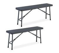 Relaxdays Banc Pliable, Lot de 2, Acier et Plastique, pour Jardin, terrasse, Camping, HLP : 42x100x25 cm, Gris