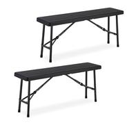 Relaxdays Banc Pliable, Lot de 2, Acier et Plastique, pour Jardin, terrasse, Camping, HLP : 42x100x25 cm, Noir