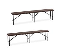 Relaxdays Banc Pliable, Lot de 2, Acier et Plastique, pour Jardin, terrasse, Camping, HLP : 43x180x25 cm, Marron