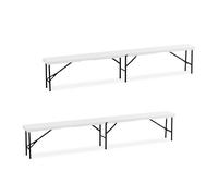 Relaxdays Banc Pliable, Lot de 2, en Plastique et Acier, pour Jardin, terrasse, Camping, HLP : 43 x 240 x 30 cm, Blanc