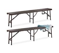 Relaxdays Banc Pliable Lot de 2, Pliant pour Balcon & Jardin, Plastique, Camping, Kermesse, 42,5 x 179 x 24,5 cm, Brun