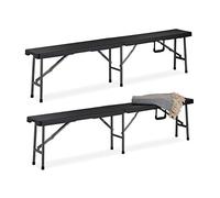 Relaxdays Banc Pliable Lot de 2, Pliant pour terrasse & Jardin, Plastique, Camping, Kermesse, 43x179x24,5 cm, Noir