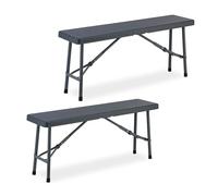 Relaxdays Banc Pliable, Lot de 2, pour Jardin, terrasse et Camping, HLP : 42x102x25 cm, Aspect rotin, Plastique, Gris
