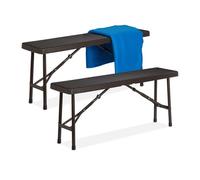 Relaxdays Banc Pliant, lot Pratique de 2, terrasse, Jardin, Camping, Plastique, Pliable, HLP 42 x 100 x 25 cm, Brun