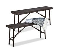 Relaxdays Banc Pliant, Lot de 2, terrasse, Jardin, Camping, Aspect Bois, Plastique, Pliable, HLP 42 x 100 x 25 cm, Brun