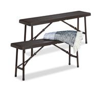 Relaxdays Banc Pliant, Lot de 2, terrasse, Jardin, Camping, Aspect Bois, Plastique, Pliable, HLP 42 x 100 x 25 cm, Brun
