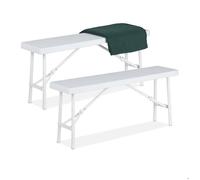 Relaxdays Banc pliant, lot pratique de 2, terrasse, jardin, camping, plastique, pliable, HLP 42 x 100 x 25 cm, blanc