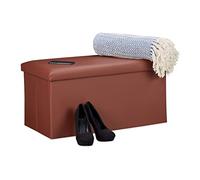 Relaxdays Banc pour rangement, cuir synthétique, pliable, rembourré, entrée, chambre, HLP 37,5 x 76,5 x 38,5 cm, marron