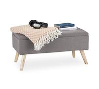 Relaxdays Banc de Rangement, rembourré, Pieds en Bois, Coffre avec revêtement en Tissu 39,5 x 79,5 x 39 cm, Gris Clair