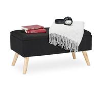 Relaxdays Banc de Rangement, rembourré, Pieds en Bois, Coffre avec revêtement en Tissu 39,5 x 79,5 x 39 cm, Noir