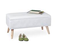 Relaxdays Banc siège avec Espace de Rangement, Housse Velours, 40 l, rembourré, Pieds en Bois, entrée, 41x80x40c, Blanc