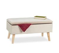 Relaxdays Banc siège avec Espace de Rangement, Housse Velours, 40 l, rembourrée, Pieds en Bois, entrée,41x80x40c, crème