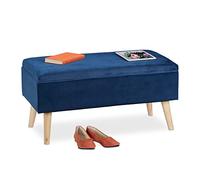 Relaxdays Banc siège, Espace de Rangement, Housse Velours, 40 l, rembourré, Pieds en Bois, entrée,41x80x40c, Bleu foncé