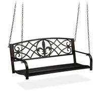 Relaxdays Banc Suspendu, 2 sièges, balançoire de Jardin à Suspendre, Design Vintage, métal,HlP 197x133x58cm, Noir bronzé
