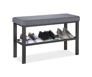 Relaxdays Banquette à Chaussures, 1 Étagère, Meuble d’Entrée avec Assise, Matelassé, HxLxP 50,5 x 81 x 32 cm, Noir/Gris