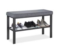Relaxdays Banquette à Chaussures, 1 Étagère, Meuble d’Entrée avec Assise, Matelassé, HxLxP 50,5 x 81 x 32 cm, Noir/Gris