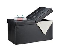 Relaxdays Banquette, avec espace de rangement, pliable, Apparence en cuir, couvercle rabattable, Banc-coffre, noir