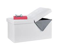 Relaxdays Banquette, avec espace de rangement, pliable, Apparence en cuir, couvercle rabattable, Banc-coffre, blanc