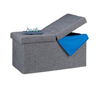 Relaxdays Banquette, avec espace de rangement, pliable, rembourré, couvercle rabattable, Entrée, Banc-coffre, gris foncé, MDF, tissu, mousse, Taille Unique