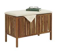 Relaxdays banquette-coffre 80 L, banc de salle de bain en acacia et tissu, marron/blanc, HxLxP 56x78x39 cm