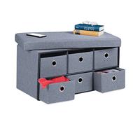 Relaxdays Banquette de Rangement 6 tiroirs, Assise Confortable, Banc Pliable, H x L x P : 39 x 76 x 38 cm, Gris