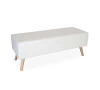 Banc Relaxdays, avec Rangement, rembourré, Similicuir, Bois, H x L x P : 40 x 110 x 40 cm, Banc pour Couloir, Blanc