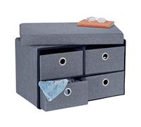 Relaxdays Banquette de Rangement, Pliable, 4 tiroirs, Couloir, Salon et Chambre, H x L x P : 39 x 60 x 38 cm, Gris