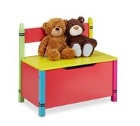 Relaxdays Banquette de Rangement pour Enfant, Coffre à Jouets, HLP : 54,5 x 60 x 35 cm, Banc avec Couvercle, Multicolore