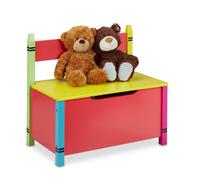 Relaxdays Banquette de Rangement pour Enfant, Coffre à Jouets, HLP : 54,5 x 60 x 35 cm, Banc avec Couvercle, Multicolore