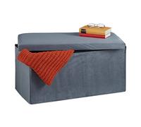 Relaxdays Banquette de Rangement, Revêtement Velours, 80 L, Salon, Coffre à Assise Matelassée, 38x77x39 cm, Anthracite