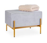Relaxdays Banquette en Velours, Pieds en métal, HxLxP : 40x60x43 cm, Banc rembourré, Chambre, Salon, Grise
