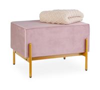 Relaxdays Banquette en Velours, Pieds en métal, HxLxP : 40x60x43 cm, Banc rembourré, Chambre, Salon, Rose
