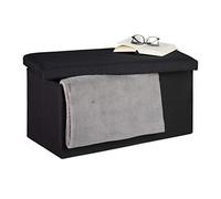 relaxdays Banquette, Espace de Rangement, Effet Lin, rembourré,entrée, Chambre à Coucher,Coffre HlP 38x76,5x38,5cm,Noir