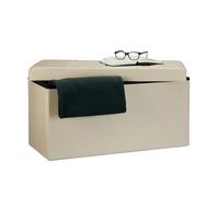 Relaxdays Banquette pliable 38 x 76 x 38 cm HxLxP, 2 places avec espace de rangement, pouf en similicuir, charge maximale 300 kg, crème Coffre de rangement