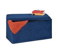 Relaxdays Banquette de Rangement, Revêtement Velours, 80 L, Entrée, Salon, Coffre à Assise Matelassée, 38x77x39 cm, Bleu
